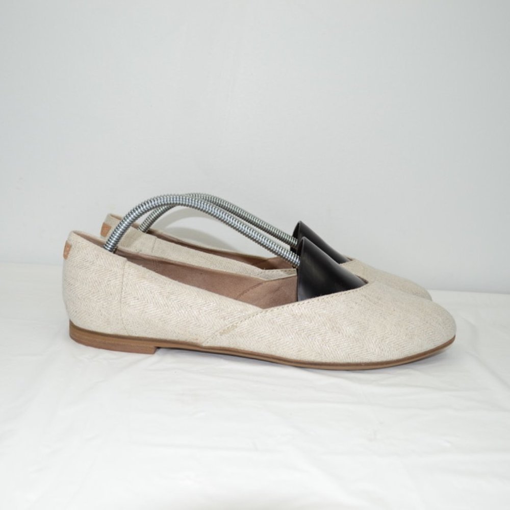 Toms Jutti Neat Flat Slip On, Cream Metallic Herringbone Fabric, Women's 11
